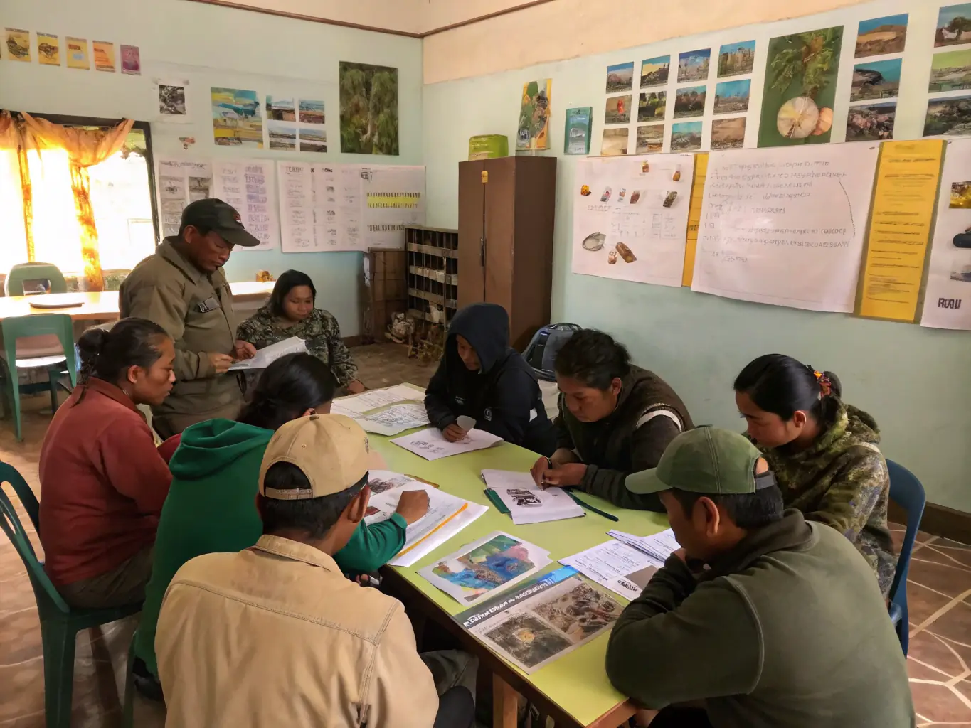 A photograph capturing a community event organized by SOCIETE DE CHASSE DE NAVES, featuring educational activities and workshops on wildlife conservation and responsible hunting practices.